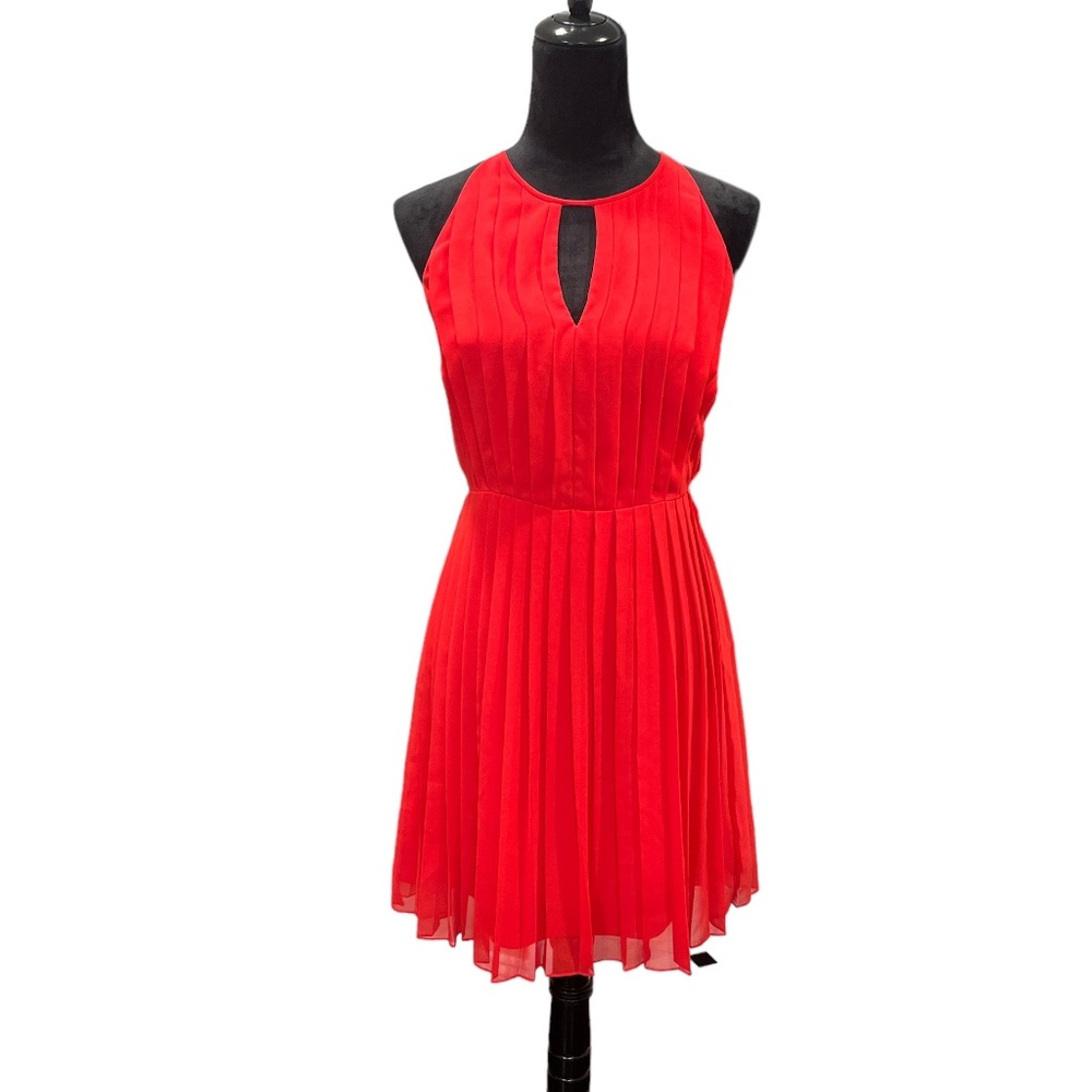 J. Crew Red Chiffon Pleated Sleeveless Fit & Flare Dress 00 (XXS)